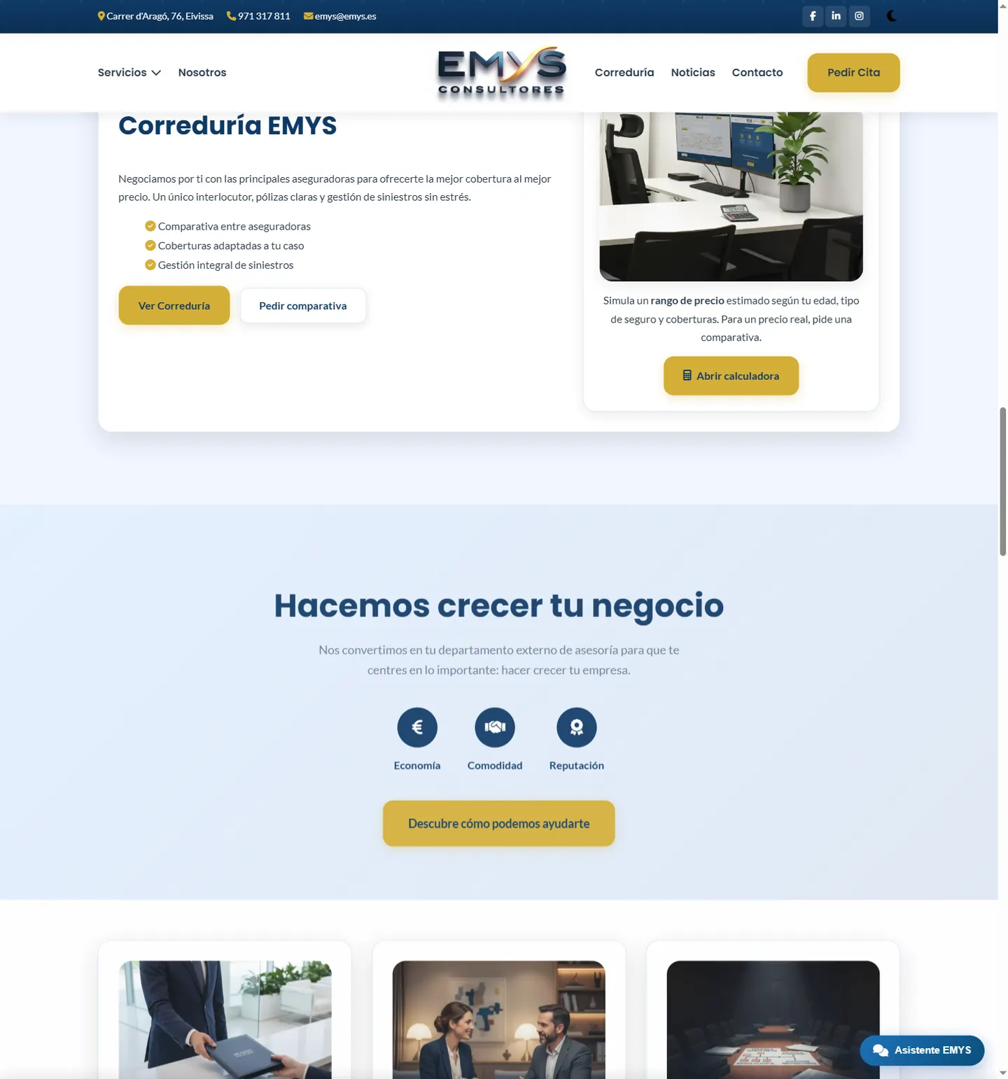 Servicios y herramientas digitales integradas en la web de EMYS Consultores